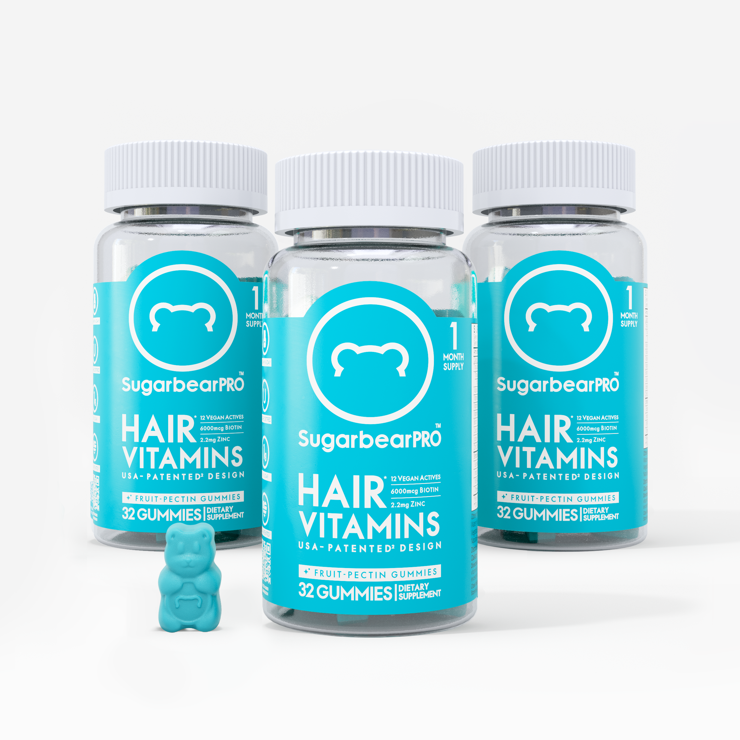 Sugarbear Pro Hair Vitamin Vegan Gummies - 3 Month Pack + Free Gift*